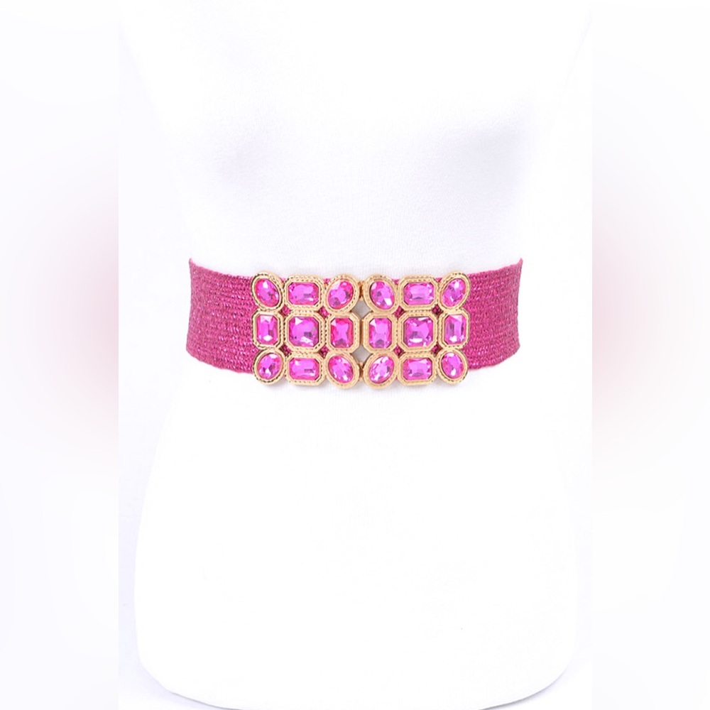Green Rhinestone Straw Statement Belt - Picture 2 of 6